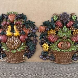 Syrocco vintage fruit basket wall plaque set